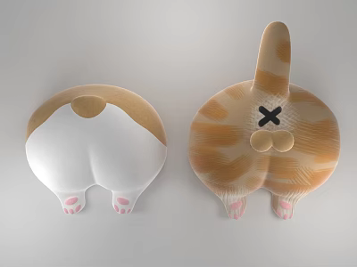 Cartoon Cat Butt Shaped Photo Spot With White Orange Colors And Pink Paws 3d model