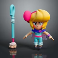 Cartoon Blonde Girl Character In Blue Outfit With Pink Hair Accessory And Small Fluffy Creature