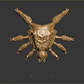 Golden Crab Like Metallic Sculpture With Detailed Texture And Dark Background Reflection