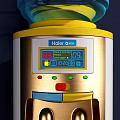 Modern Water Dispensers Yellow White Design With Blue Bottle Fruit Basket