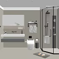 Modern Bathroom Interior Design With Vanity Mirror Toilet Glass Shower Enclosure And Towel Rack