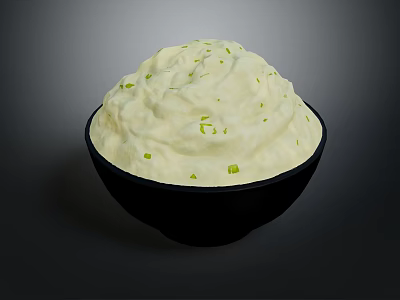 Creamy White Savory Dip Topped with Fresh Green Chives in Black Bowl 3d model
