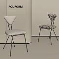 Modern Stylish Dining Chairs With Triangular Backrest Light Colored Fabric And Patterned Seat Metal Legs 3d model