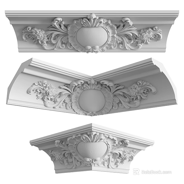 Gypsum Cornice With Intricate Ornate Patterns For Elegant Interior Decoration 3d model 