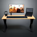 Modern Gaming Desk Setup With Monitor Laptop Headphones Keyboard And Gaming Screen