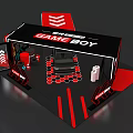 Red And Black Gamebox Display Shelf With Arrow Patterns And Geometric Decor 3d model
