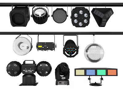 Decorative Lights With Black Spotlights White Pendant Lamps Colorful LED Strips And Round Panels 3d model