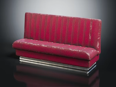 Red Striped Multi Seat Sofa With Glossy Upholstery And Sturdy Metal Base 3d model