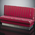 Red Striped Multi Seat Sofa With Glossy Upholstery And Sturdy Metal Base