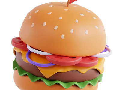Delicious Burger With Sesame Seed Bun Tomato Slices Onion Rings Lettuce Cheese And Patty 3d model