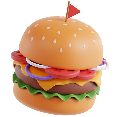 Delicious Burger With Sesame Seed Bun Tomato Slices Onion Rings Lettuce Cheese And Patty 3d model