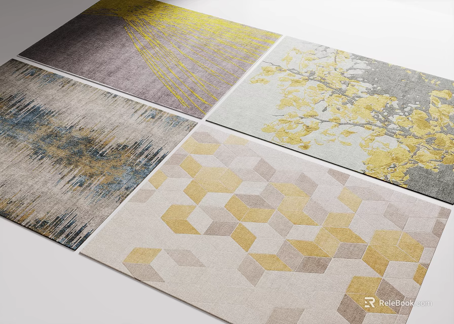 Various Square Rugs With Geometric Patterns Floral Designs And Modern Textured Styles 3d model