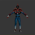 3D Character With Biological Armor Red Blue Spiked Shoulders Horned Helmet Sci Fi Design