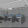 Spacious Modern Office Interior With Workstations Computers Chairs Partition And Windows 3d model