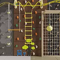 Indoor Kids Sports Equipment With Colorful Climbing Walls Yellow Ladder Net Structure And Hanging Ball