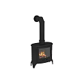 Freestanding Black Steel Fireplace With Burning Logs And Bright Flames Indoors