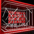 Red Frame Art Installation With Square Grid And White Crossing Lines 3d model