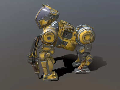 Smart Machine Robotic Dog With Yellow Silver Mechanical Structure And Transparent Head 3d model