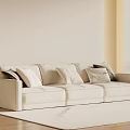 Modern Minimalist Beige Multi-seater Sofa with Cushions on Light Rug and Wooden Floor