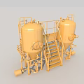 Industrial Equipment Yellow Storage Tanks with Staircase Piping System and Metal Frame