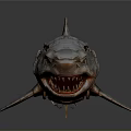 Mechanical Shark Sculpture With Steampunk Metal Gears Red Eyes And Open Mouth