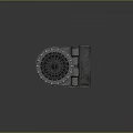 3D Vault Door Scene With Metal Frame Checkerboard Platform And Scattered Gold Coins