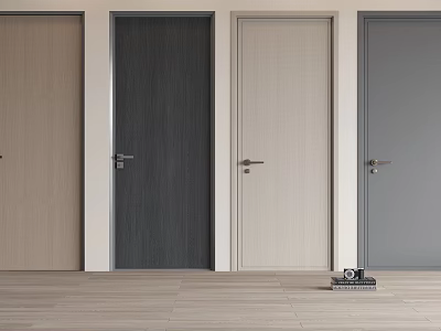 Modern Hinged Doors Interior With Various Colors Wood Texture And Door Handles 3d model