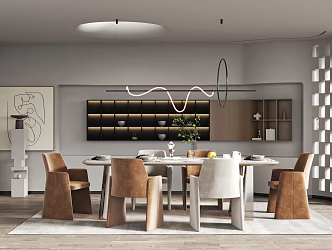 Modern dining room table and chair chandelier combination 3d model