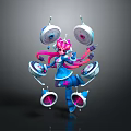 Colorful Futuristic Robot Character With Pink Blue Accents And Floating Circular Devices