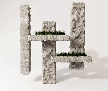 modern plant stone green plant stone column ornaments stone wall 3d model