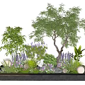 Decorative Miniature Garden Landscape With Tree Various Plants Flowers And Lights