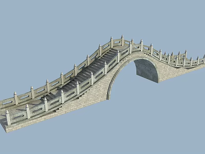 Traditional Chinese Stone Arch Bridge Featuring Ornate Railings And Step Structure 3d model