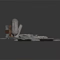 3D Architectural Scene Components With Dome Multi Story Building Metal Plates And Circular Rings