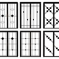 Modern Sliding Doors With Geometric Patterns Glass Panels And Black Frames 3d model