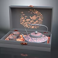 Carved Wooden Tea Box With Traditional Floral Teapot Teacup Patterns And Intricate Designs
