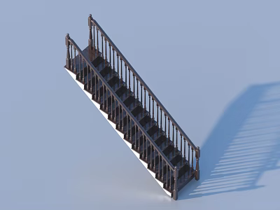 Modern Dark Staircase with Metal Handrail and Wooden Steps Design 3d model
