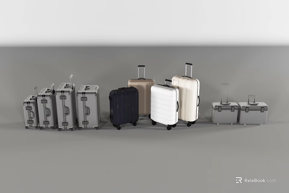 Assorted Colored Wheeled Luggage Collection With Various Sizes And Trolley Designs 3d model 