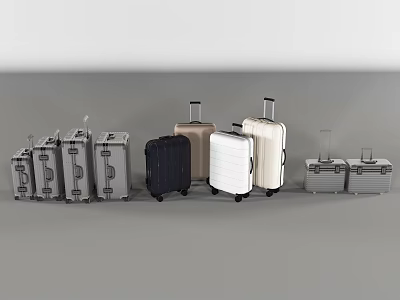 Assorted Colored Wheeled Luggage Collection With Various Sizes And Trolley Designs 3d model