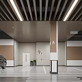 Modern Parking Garage Interior With Ceiling Lighting Columns Directional Arrows And Parked Cars