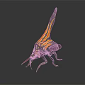 Mythical Insect Creature With Black Body Orange Yellow Wings Green Eyes And Long Antennae