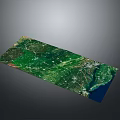 Modern Geographic Terrain 3D Model With Green Land And Blue Water Regions