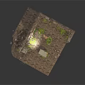 Modern Ruin Scene With Stone Walls Green Plants Slate Floor And Steps
