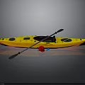 Yellow and Red Kayak With Paddle and Red Buoy for Water Activities