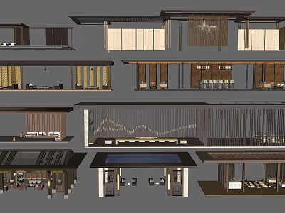 Traditional Chinese Architectural Designs With Multiple Perspectives Wooden Structures Screens And Roofs 3d model