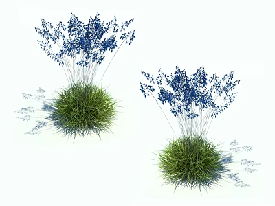 Two Clumps Of Green Grass With Blue Flowering Plants Showcasing Natural Freshness And Vibrant Charm 3d model