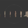 Small Architectural Models Featuring Various Style Houses And Wall Structures In Brown Red
