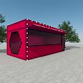 Red Container Building With Large Display Window And Trees On Paved Ground 3d model