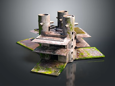 Cartoon Style Fantasy Ruins Scene with Round Towers Moss Covered Platforms and Weathered Stone Structures 3d model