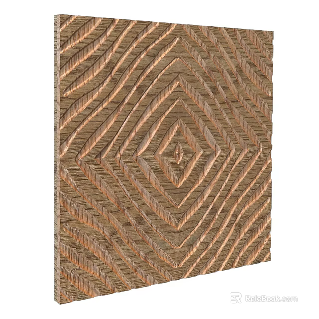 Intricate Geometric Diamond Pattern Wooden Wall Paneling With Textured Brown Surface Design 3d model 