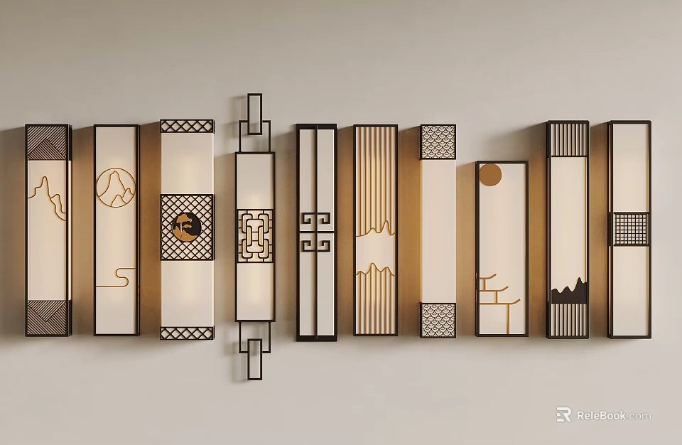 Modern Elegant Wall Lamps With Various Patterns And Golden Frames Design 3d model 